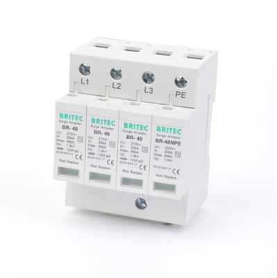 BR-40 3P+1 40kA Penangkal Petir Perangkat Pelindung Gelombang Petir T2 spd