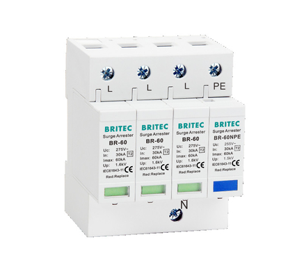 BR-60 3P+1 T2 Tipe 2 Surge Arrester Lightning Thunder Protector Perangkat lonjakan Spd