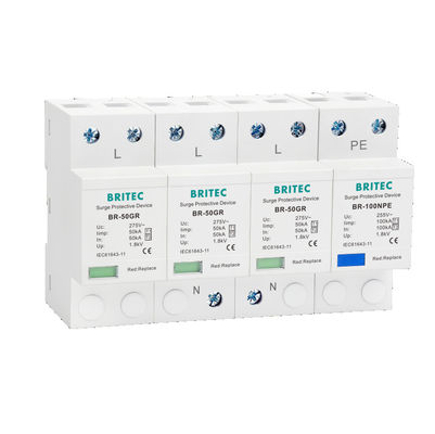 BR-50GR 3P+N Tipe 1 Surge Protection Device Kelas 1 AC SPD 50ka Thunder Lightning Arrester SPD Tipe 1 dan 2