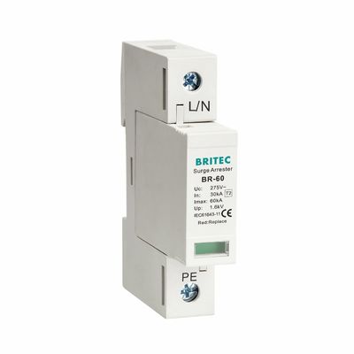 BRITEC 60kA Tipe 2 1P Surge Protection Device Lightning Arrester untuk Stabilitas Sistem Daya