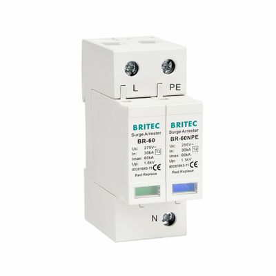 Mini Single Phase 275V 60kA Lightning Arrestor dengan Thermoplastic UL94-V0 Surge Protection Device