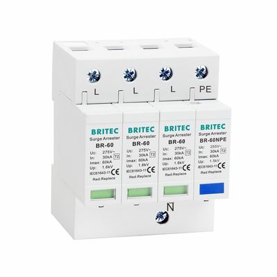 275V 60KA Perangkat Perlindungan Tambahan dengan Tipe 3+NPE untuk Perlindungan Petir