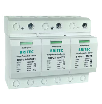 BRPV3-1000 T1 50ka DC 1000V 12.5ka Pv Surge Arrester Perangkat Perlindungan Surge Solar T1 T2 Dc SPD fotovoltaik