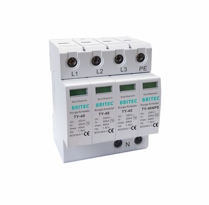 TY-40 3+1 MOV Perangkat Perlindungan Lonjakan Daya dengan arus debit 40kA dan kandang UL94-V0 termoplastik