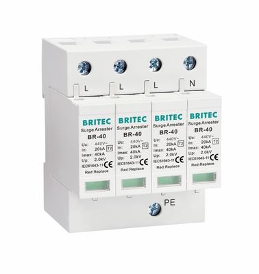 BR-40 440 4P Tipe 2 40ka alat perlindungan lonjakan SPD T2 Power Protection arrester petir pelindung petir ac lonjakan 440V Surge Arrester spd Tipe 2 Surge Protectors