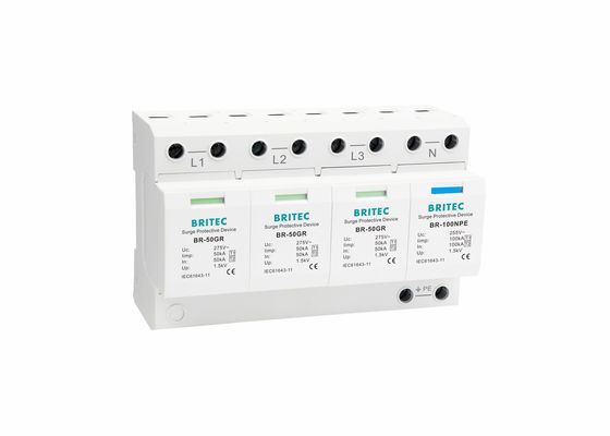 50kA Tegangan Rendah UL94-V0 3P+NPE Power Surge Arrester Surge Protector