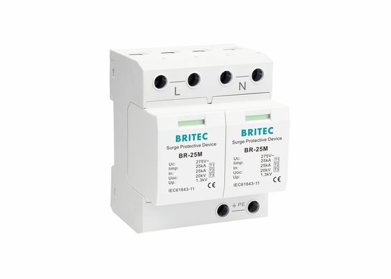 25kA 275V Single Phase 2P Tipe 1 Kelas I Surge Arresters Dengan Kontak Kering BR-25M 2P