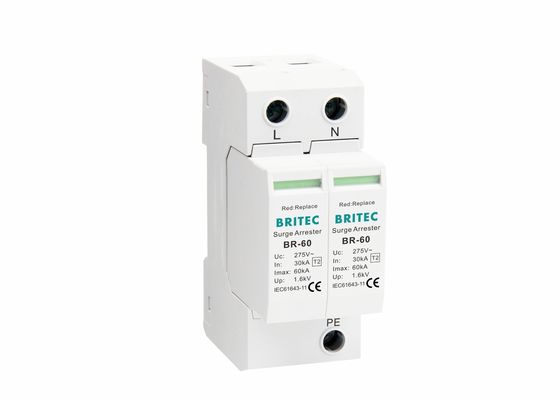 Surge Arrester Arus Pelepasan 60kA dengan Modul Pluggable dan Termoplastik UL94-V0 untuk Perlindungan Daya AC
