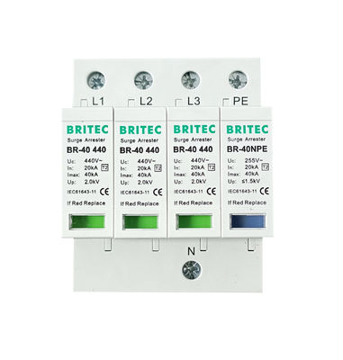 BR-40 3+1 440 Tipe 2 Surge Protector Din rail surge protection Din rail penangkal petir penangkal petir 40kA spd
