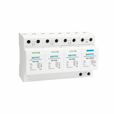 BRITEC BR-25M 3+1 Tipe 1 Perangkat Pelindung Lonjakan Arus dengan Modul Plug-in 25kA Iimp Pelindung Lonjakan Arus Tipe 1
