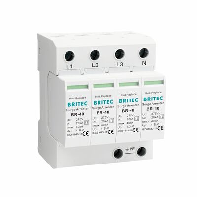 BRITEC BR-40 4P Tipe 2 Perangkat Proteksi Lonjakan Arus 40kA 320V SPD yang Dapat Dipasang