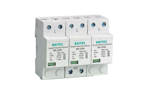 Din Rail 35mm 25KA 3P 150V Power Surge Protection Device Lightning Surge Protector