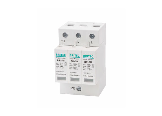5kA 3P 320Vac Petir Pelindung Tipe 1 + 2 / Kelas I + II / Kelas B + C