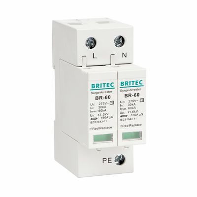 BR275-60 2P 2P ac SPD 60kA Perangkat Perlindungan Surge Arrester Fase Tunggal