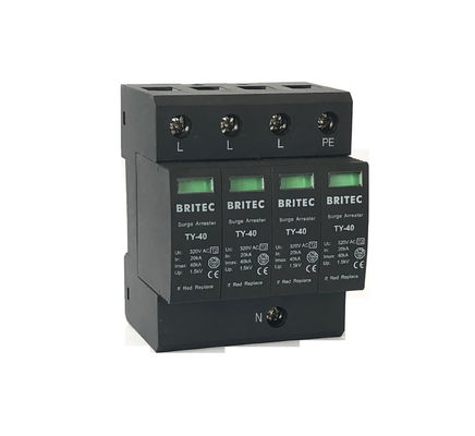 BR-40 Tipe 2 Perangkat Perlindungan Surge Arrester Hitam 3P + 1 IP20 Lightning Thunder Protector