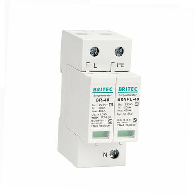 BR-40 1P+1 40kA Tipe 2 Perangkat Perlindungan Surge Arrester Singel Phase Lightning Protection spd