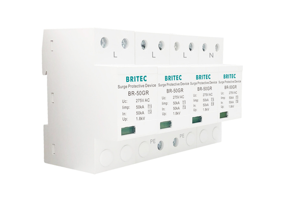 SPD 50KA Tipe 1 Surge Protector Perangkat 4P 150V 275V 320V AC Lightning Arrester