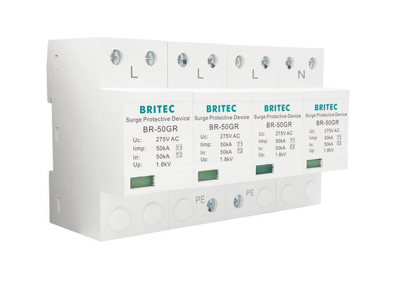 Thermoplastic Spd Surge Protector IP20 4 Pole Lightning Arrester Perangkat Perlindungan Surge
