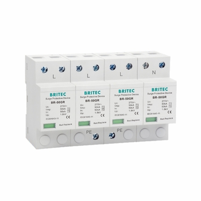 SPD 50KA Tipe 1 Surge Protector Perangkat 4P 150V 275V 320V AC Lightning Arrester