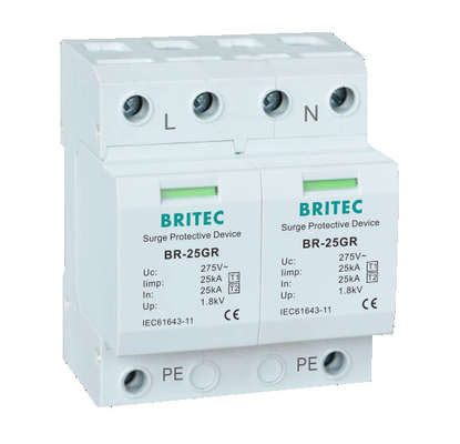 BR-25GR 4P SPD Perangkat Perlindungan Petir Lonjakan DIN Rail 35 Mm ac spd
