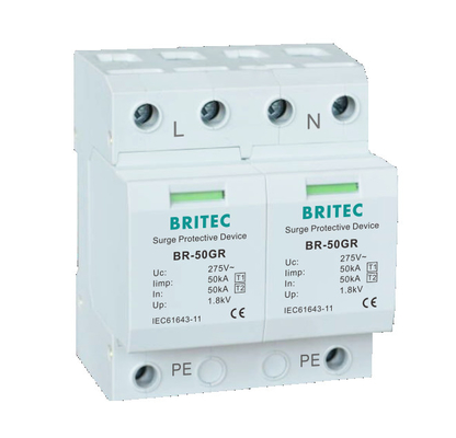 BR-50GR 2P 50kA Perangkat Perlindungan Surge Kelas 1 Type1 AC Surge Suppressor spd