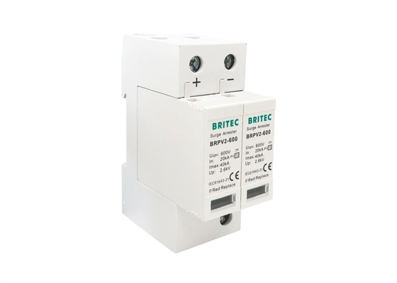 Fotovoltaik 600V Tegangan Tinggi Kelas II DC 2 Pole SPD IP20 PV Surge Arrester