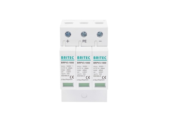 40ka 1000V Kelas II 3P PV Surge Arrester Protector 35mm Din Rail Mount
