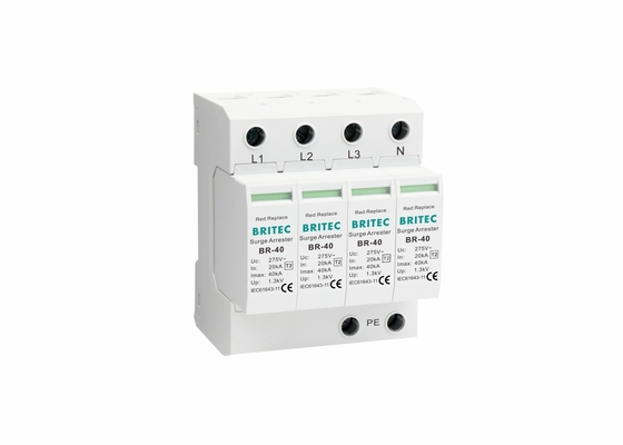 4P SPD Kelas II 40ka AC Surge Protector 150V/275V/320V//385V/440V Perlindungan Petir