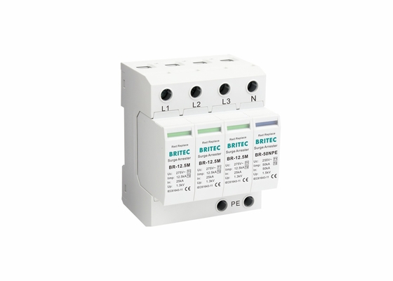 12.5kA Kelas B + C Standar IEC Tiga Fase Perlindungan Petir Perlindungan Surge