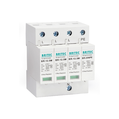 BR-12.5M 4P 50kA 275v T1+T2 ac Surge Arrester Surge Protector tegangan rendah proteksi petir SPD