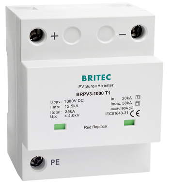 BRPV3-1000 T1 50ka DC 1000V 12.5ka Pv surge arrester Perangkat perlindungan surge surya SPD fotovoltaik