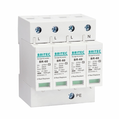 BR275-60 3P SPD 60kA CE TUV Tipe 2 Perlindungan Surge Perangkat 275v pelindung surge petir