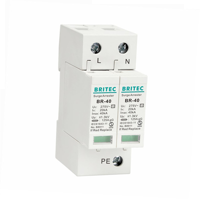 BR-40 1P+1 40kA Tipe 2 Perangkat Perlindungan Surge Arrester Singel Phase Lightning Protection spd