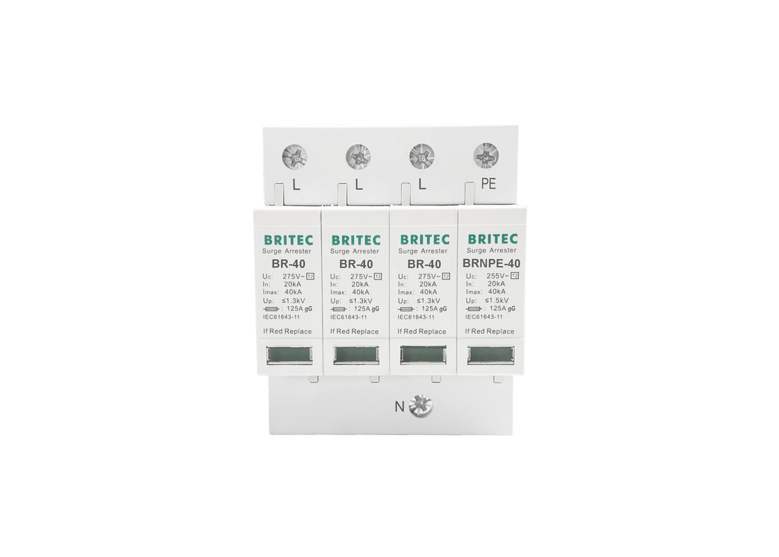 40kA 275V/255V Industri DIN Rail 3 Fase Tipe 2 Perangkat Perlindungan Lonjakan SPD
