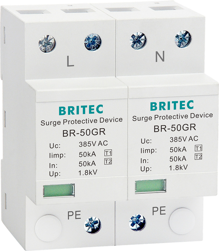BRITEC BR-50GR 275 2P Spd 50kA Tipe 1 Perangkat Perlindungan Surge Ac Din Rail Surge Arrester pelindung guntur