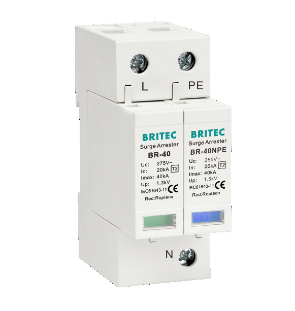 BR-40 1P+1 AC SPD Tipe 2 Perangkat Perlindungan Surge Arrester 40kA Singel Phase spd