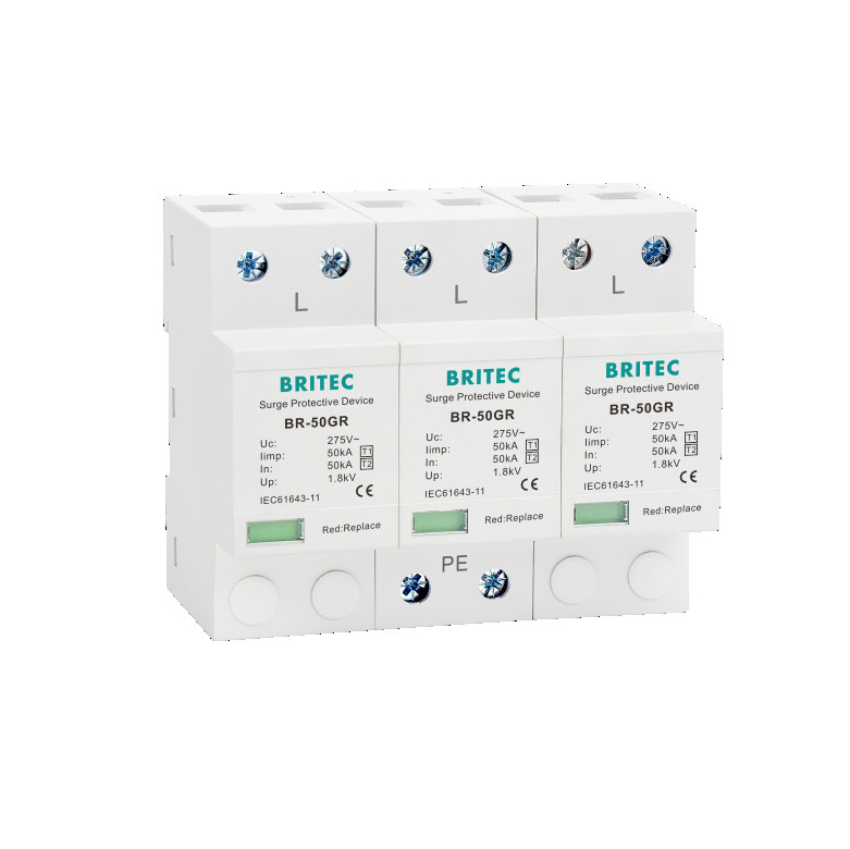 BRITEC BR-50GR 275 3P Spd Ac Tipe 1 Surge Perlindungan Perangkat 4P Proteksi Petir Arrester T1 T2 percikan celah spd