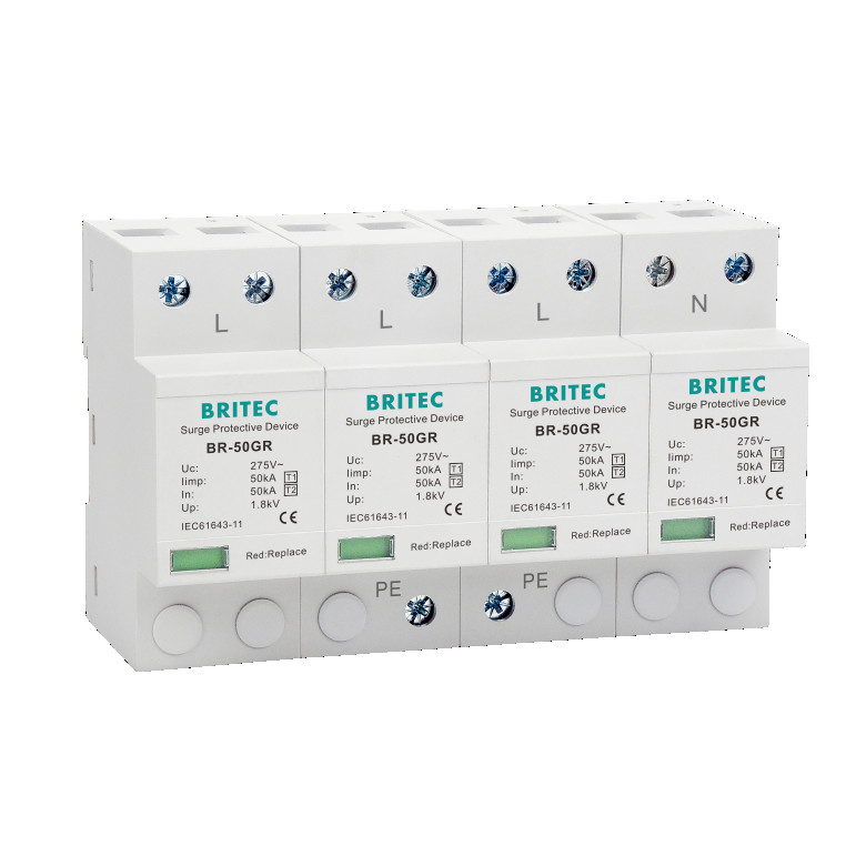 BRITEC BR-50GR 275 4P T1 China tipe 1 alat perlindungan lonjakan 275 Ac 3 Phase Spd Petir Arrester Protector