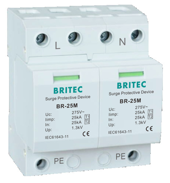 BR-25M 2P Type1 Perangkat Perlindungan Surge SPD T1 Arrester Tegangan Rendah