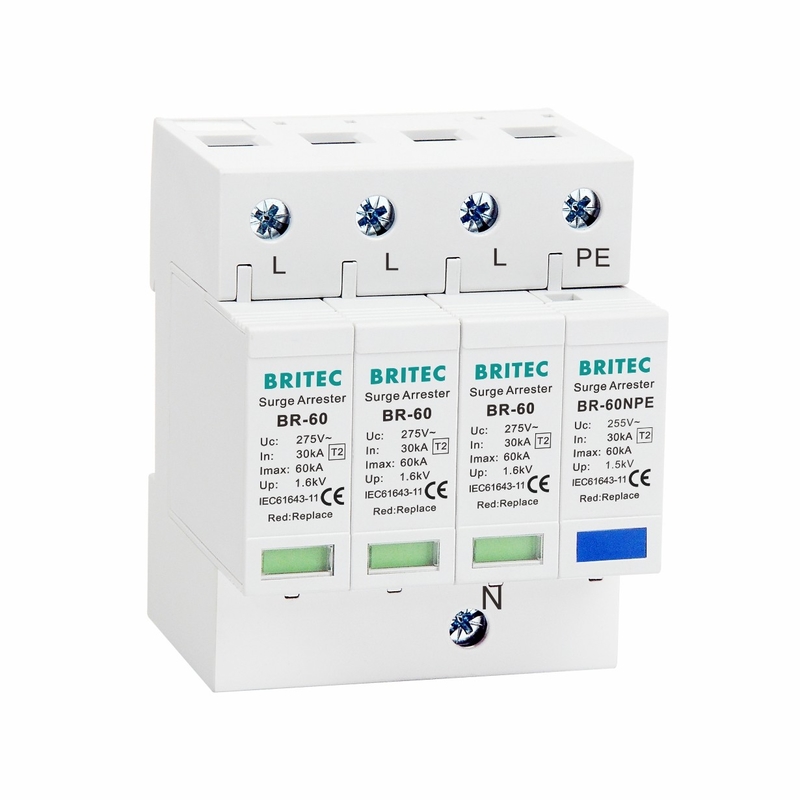 Perangkat Perlindungan Surge 60KA Tipe 2 T2 Kelas II 3P + NPE Surge Protector