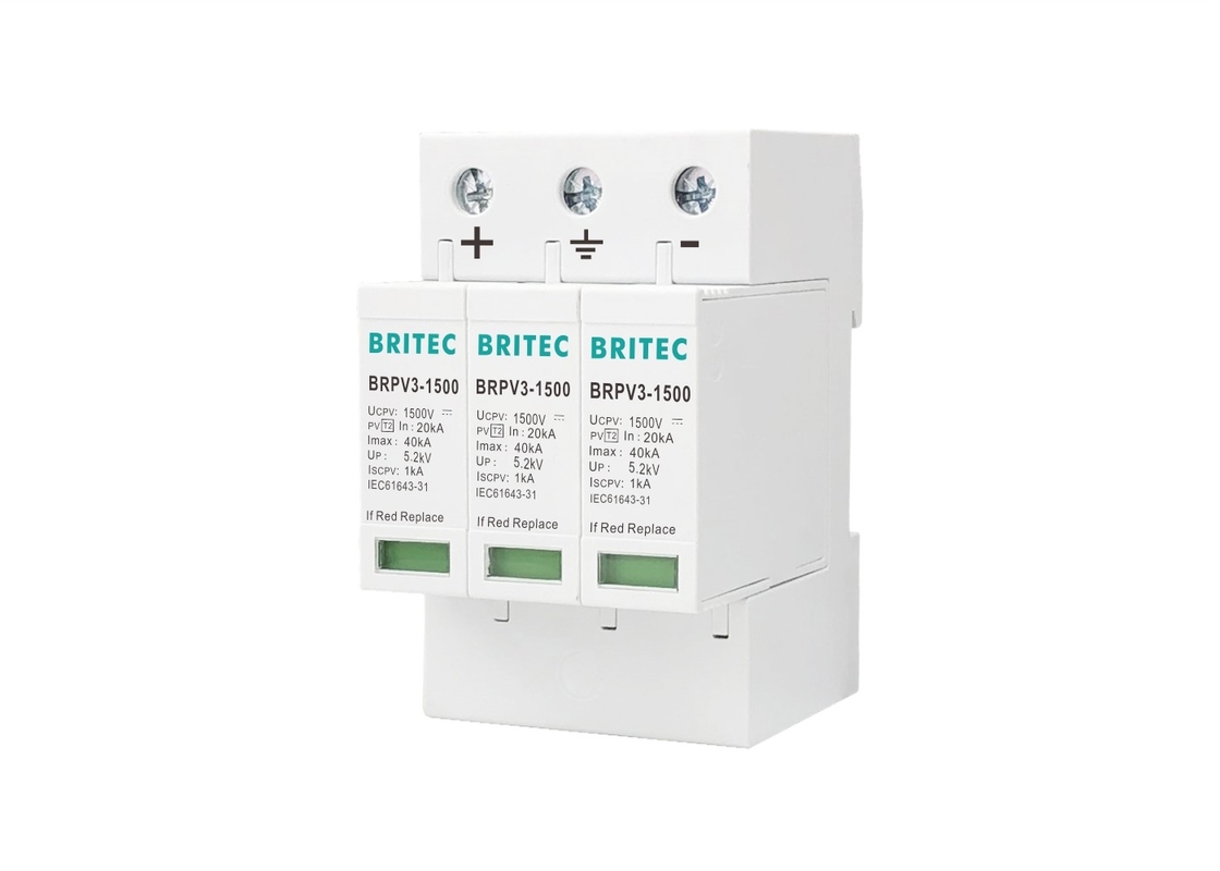 Tipe 2 Perangkat Pelindung Surge Arrester PV 40kA 8 / 20us DC 1500V SPD Untuk Solar