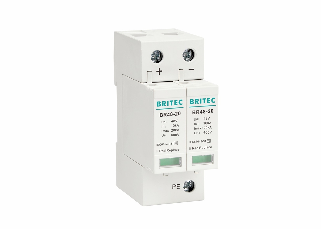 Tipe 2 Pluggable Arrester Petir Modular 48V DC SPD Perlindungan Tegangan Lebih