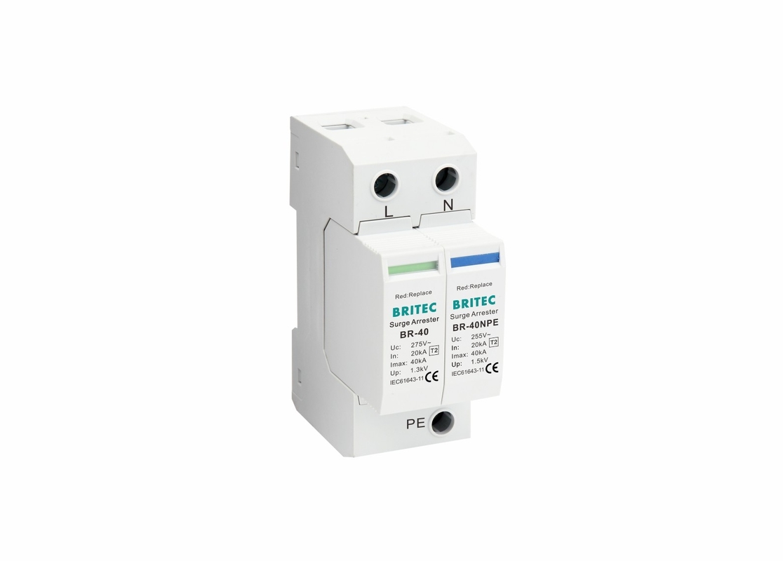TVSS 150V/275V/320V/385V/440V 40KA Din Rail Power Protection Surge Arrester Single Phase