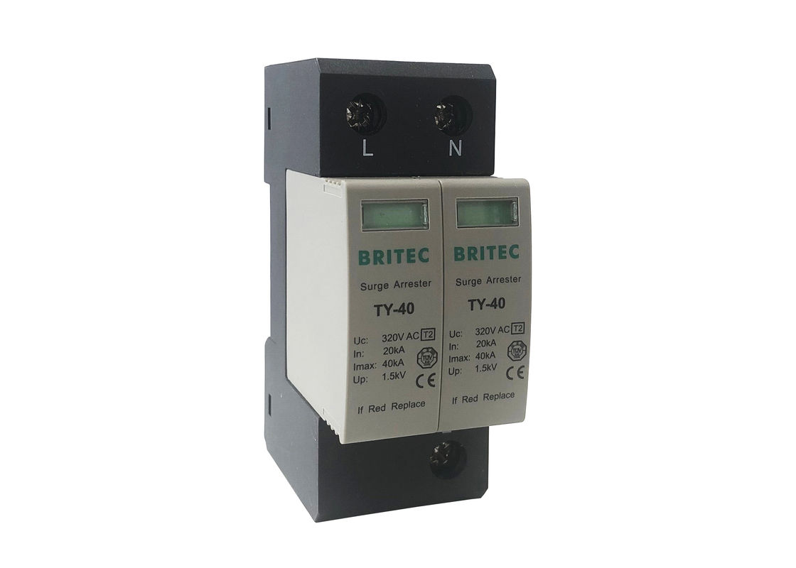 40ka 2P Surge Protector Tipe 2 Perangkat Proteksi Petir untuk Sistem AC 35mm Din rail TVSS