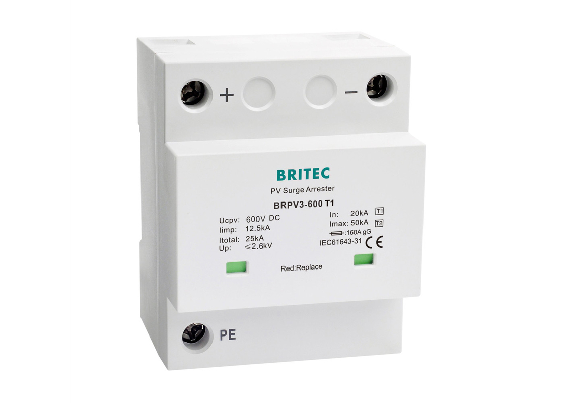 12.5kA BRPV3-600T1 Tipe 1+2 PV Surge Protector Perangkat Perlindungan Surge Photovoltaic