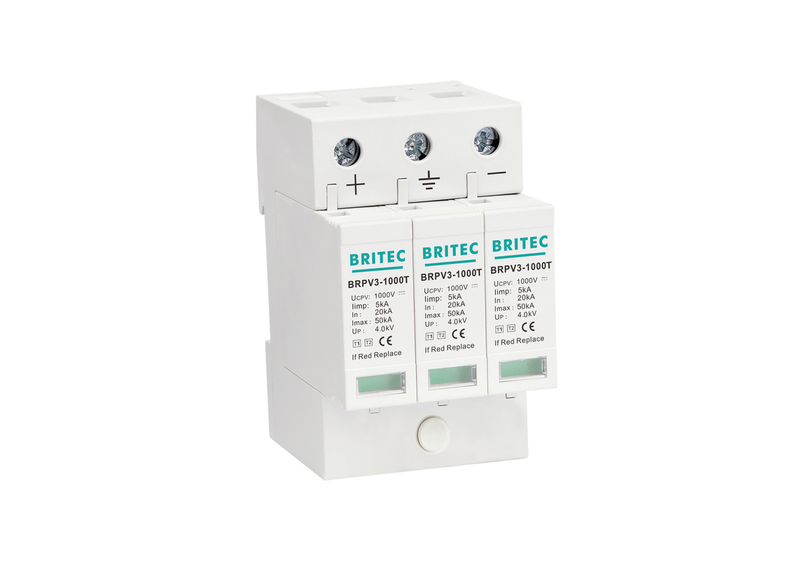 DC Type PV Surge Arrester Thermalplastic 1+2 SPD 3P 5kA Perangkat Perlindungan Surge 1000v