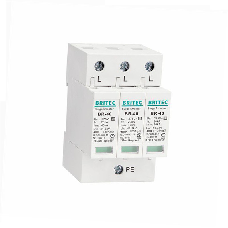 BR-40 3P Spd 3P Tipe 2 Perangkat Perlindungan Lonjakan DIN Rail Penangkal Petir Tiga Fasa