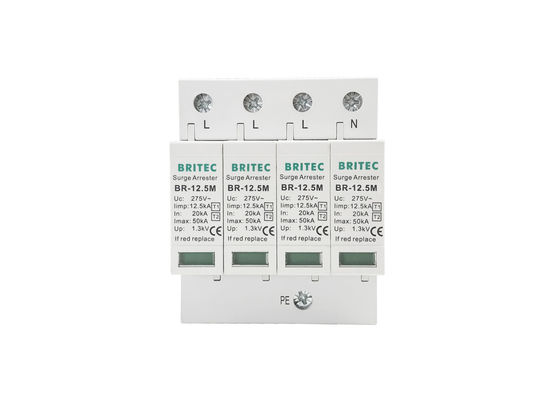 Kelas 1 + 2 Pluggable (B + C) Petir Surge Protector SPD 10/350 12.5kA 4P