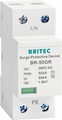 BR-50GR 385 1P 50kA Ac Din Rail Tipe 1 Perangkat Pelindung Surge surge Arrester SPD spd t1 t2 ac