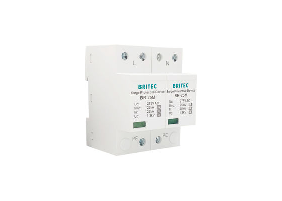25kA Tipe 1 Surge Protector 275V 1.3kV T1 10/350us 2P Fase Tunggal